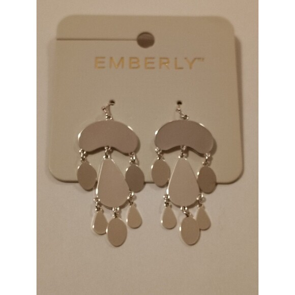 Jewelry - Emberly Large Silver tone Drop Dangle Earrings NEW